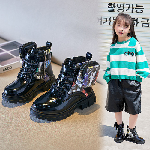 Girls Martin Boots 2024 Autumn and Winter New Autumn Single Boots British Style Princess Short Boots Small School Bag Children's Boots