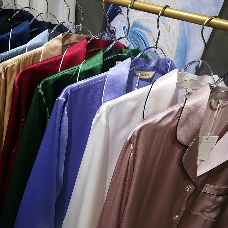 Fried Chicken Good-looking Solid Color Heavy 19mm Mulberry Silk Silk Pajamas Women's Summer Taro Purple Set Split Home Clothes