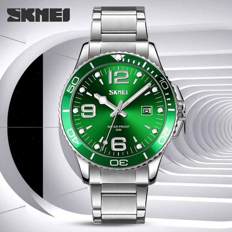 Time US Cross-border Sales Green Water Ghost Watch Men's Business Steel Belt Calendar Quartz Watch Wholesale