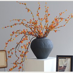 南蛇藤仿真花禅意茶室线条插花蛇藤果室内家居摆件假花发财小柿子