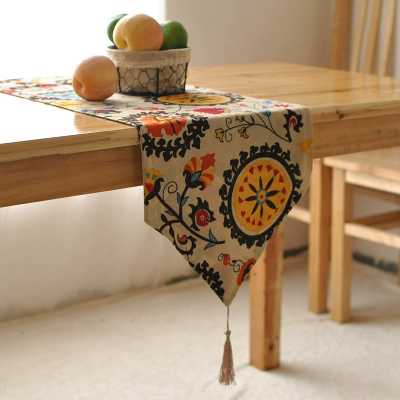 Ethnic coffee table, ethnic style, cotton and linen, flowered, boho style, direct factory sales