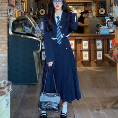 韓国系学院風スーツ夏JK制服ファッションスーツのジャケットシャツの中のロングスカートは痩せています。