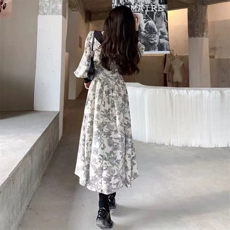 Демисезонное платье, ретро-фигура doll-styled, корсетная А-силуэта длинная юбка, элегантный французский стиль