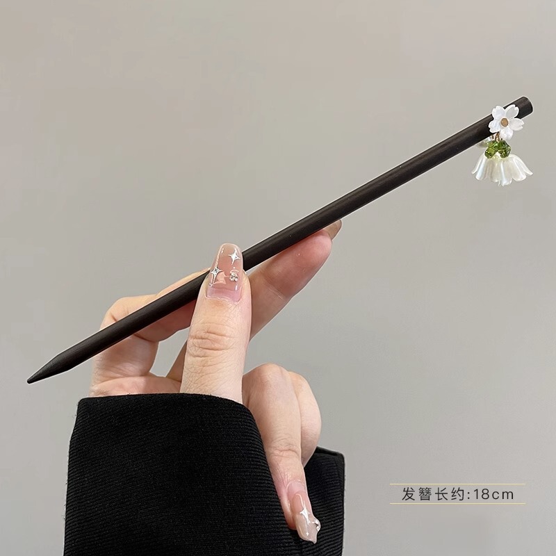 黑檀木新中式发簪女现代简约流苏发钗古风气质高级感盘发头饰|undefined
