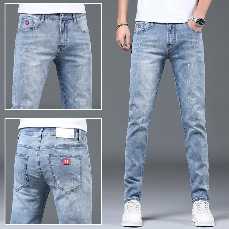 Jean fin de printemps et d'automne haut de gamme pour hommes, coupe slim, petits pieds, stretch décontracté, version coréenne, léger_voghion.com