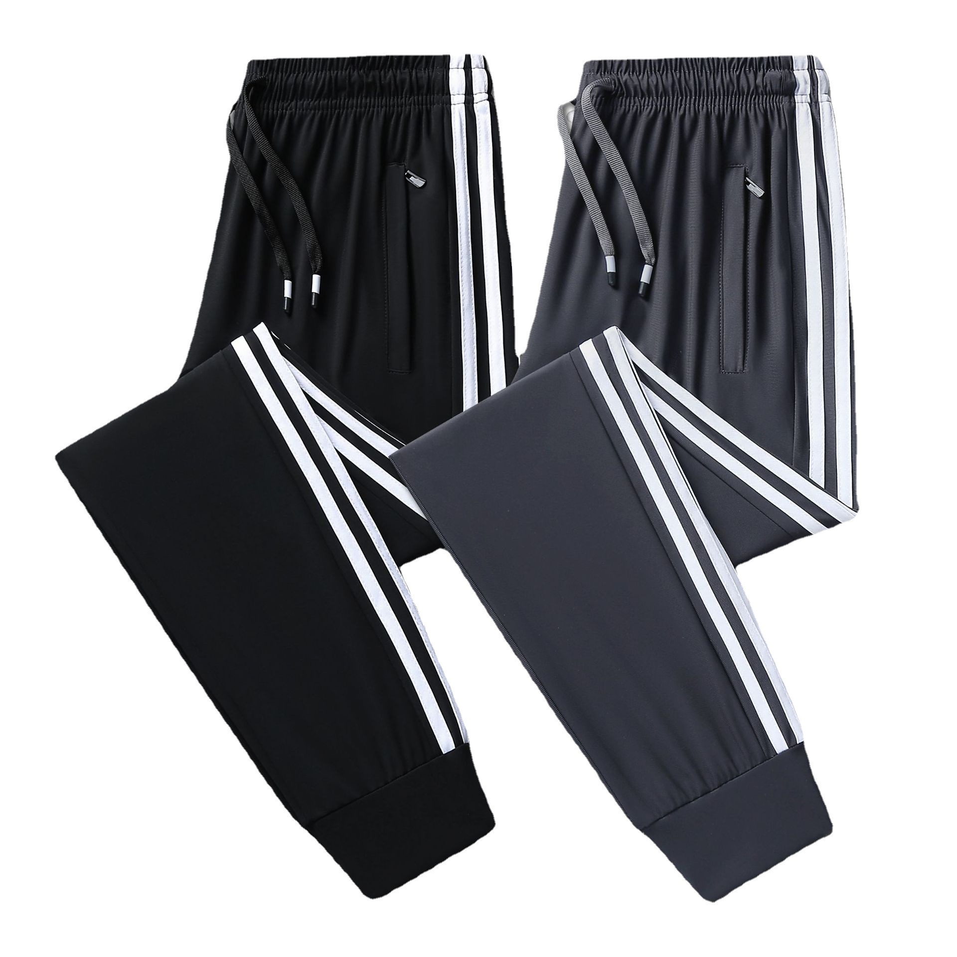 Pantalones de seda de hielo de tres barras para hombres y mujeres delgados elásticos de secado rápido deportes y ocio sueltos pantalones escolares para estudiantes de gran tamaño fábrica al por mayor