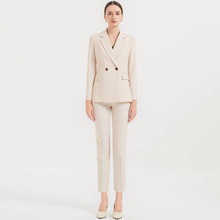 杏色西装外套女春秋新款两件套女士通勤九分裤工作服韩版工装正装