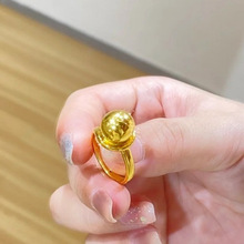 2025金色爆闪光面有求必应寓意戒指女小球指环素款开口食指戒批发