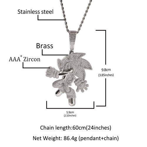 European and American hip-hop new products classic cartoon character Sonic the Hedgehog copper inlaid zircon trend pendant jewelry accessories