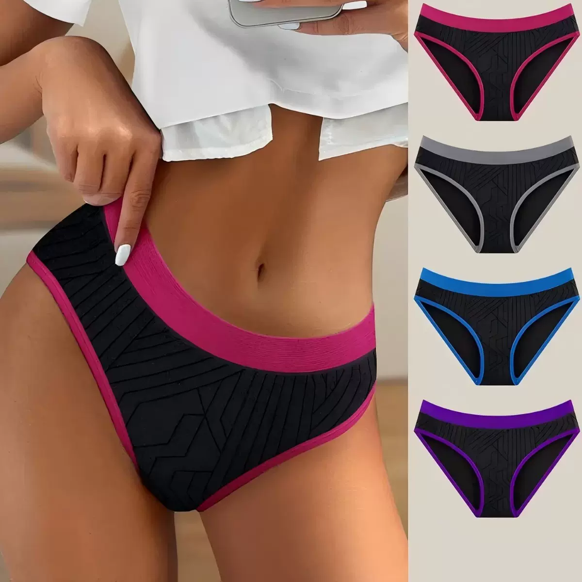 跨境亚马逊欧码无缝低腰女士内裤撞色三角裤女纯棉裆三角裤briefs