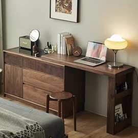 北美黑胡桃木实木梳妆台斗柜一体转角书桌北欧樱桃木小户型化妆桌