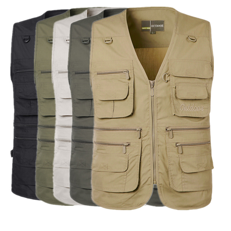 Spring and Autumn Men's Multi-Pocket Large Size Quick-Drying Vest for Fishing, Travel, Outdoor Activities, Photography Vest 12