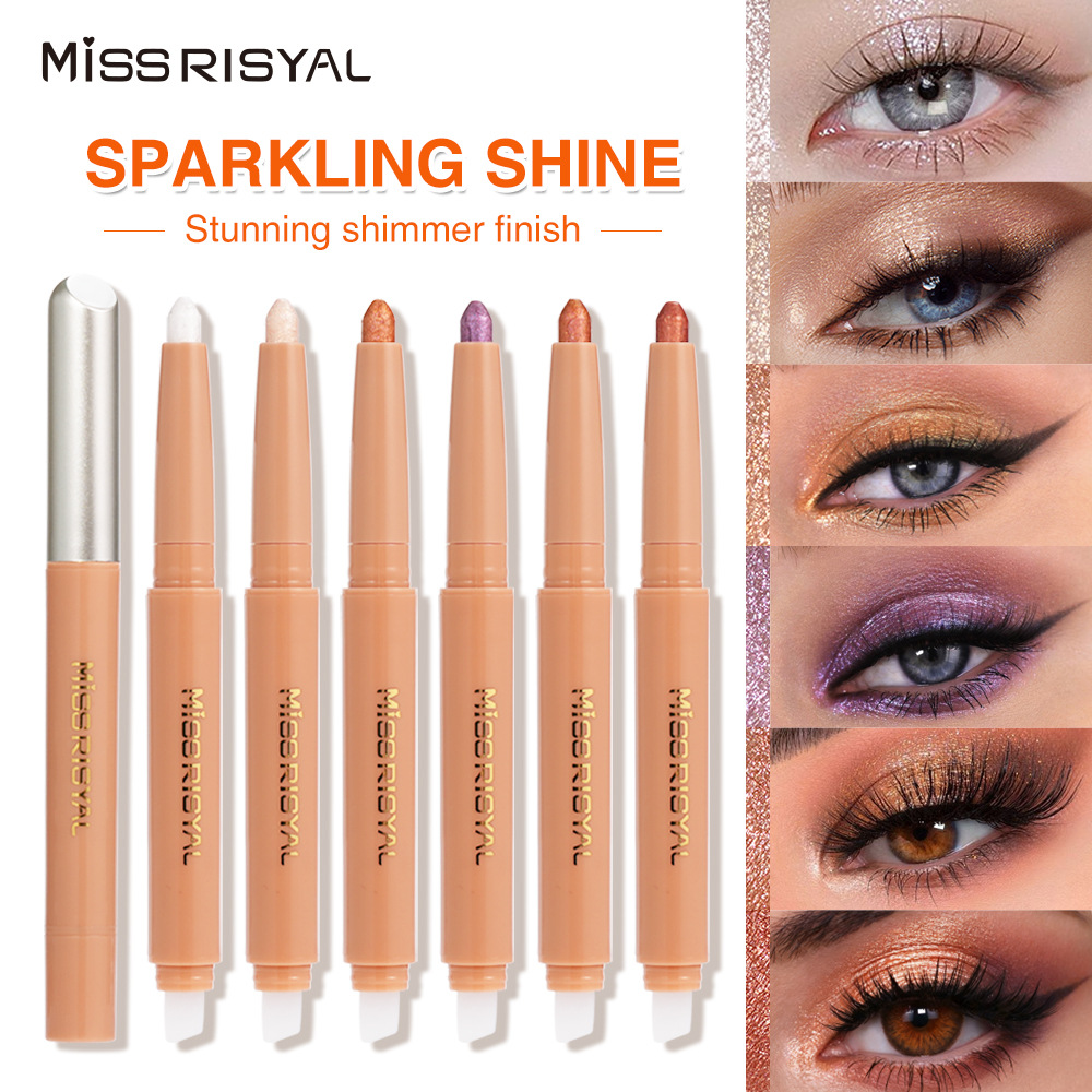 Pearlescent shimmer dual-ended eyeshadow stick, highlighter, under-eye shadow pen, one-stroke application, multi-use, cross-border makeup