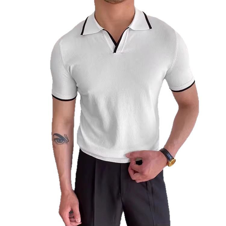 Verano nuevo estilo suéter de manga corta camisa POLO a juego de colores para hombres solapa delgada camiseta de negocios comercio exterior transfronterizo al por mayor
