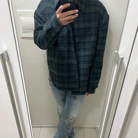 vujade archive法兰绒格子复古夹棉衬衫外套休闲流行夹克Kenijima