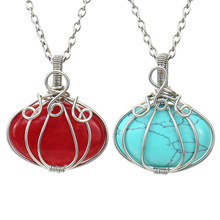 TikTok直播手工绕线天然石水晶玛瑙虎石万圣节南瓜灯吊坠项链N599