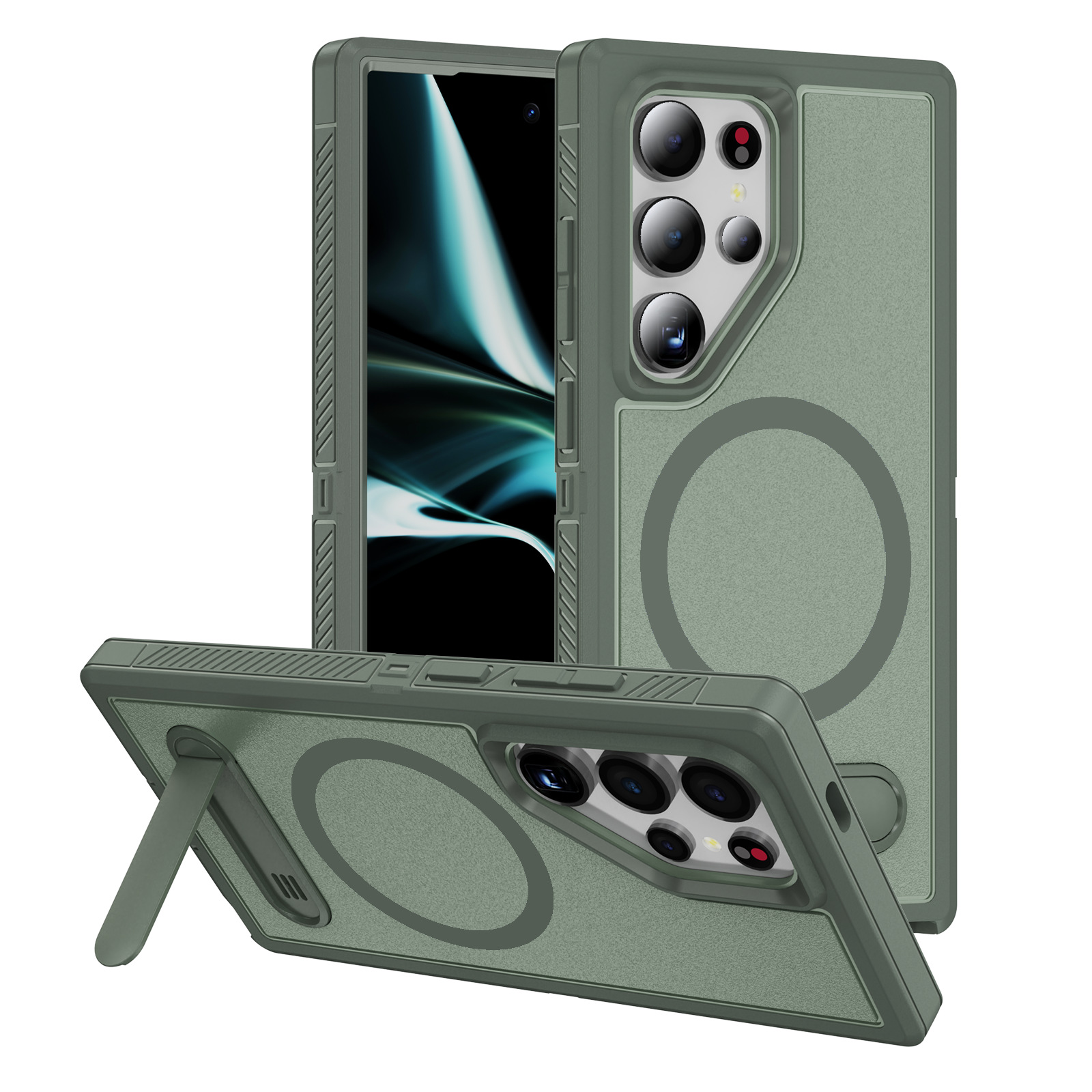 Adecuado para Samsung S25ULTRA Guardian Soporte magnético Estuche para teléfono móvil S24 Estuche protector S23 resistente de doble capa a prueba de caídas