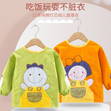 宝宝吃饭罩衣纯棉灯芯绒秋冬防水防脏反穿衣儿童围裙婴儿长袖护衣
