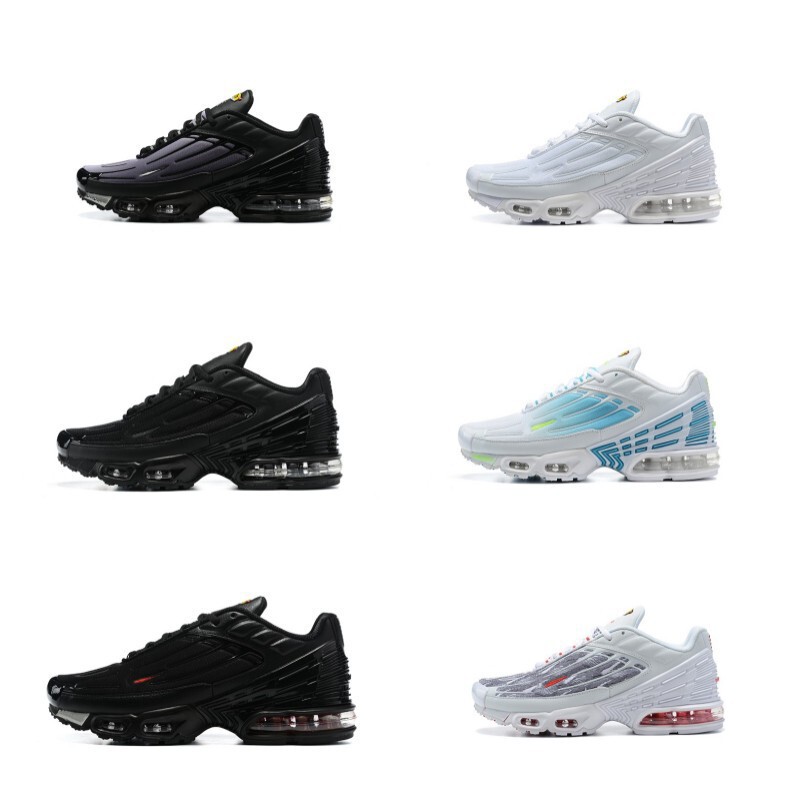 2025 New Cross-Border Tn Air Cushion Shoes Iii Export Plus 3 Sports Shoes Men's and Women's Running Shoes Black and White