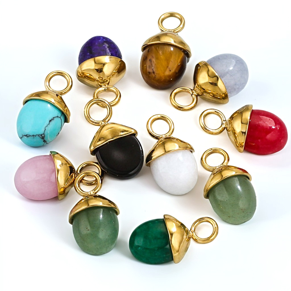 Bolsas de colgante de piedra natural de acero inoxidable en forma de pino DIY accesorios de joyería al por mayor