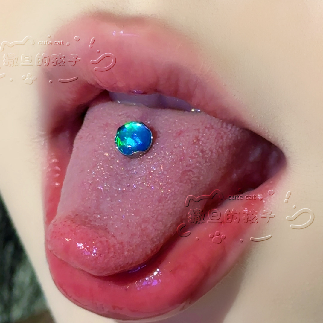 Satan's Child Long-Termism F136 Titanium Alloy Aurora Opal Jelly Tongue Nail Drinkable Tongue Ring detail image 6
