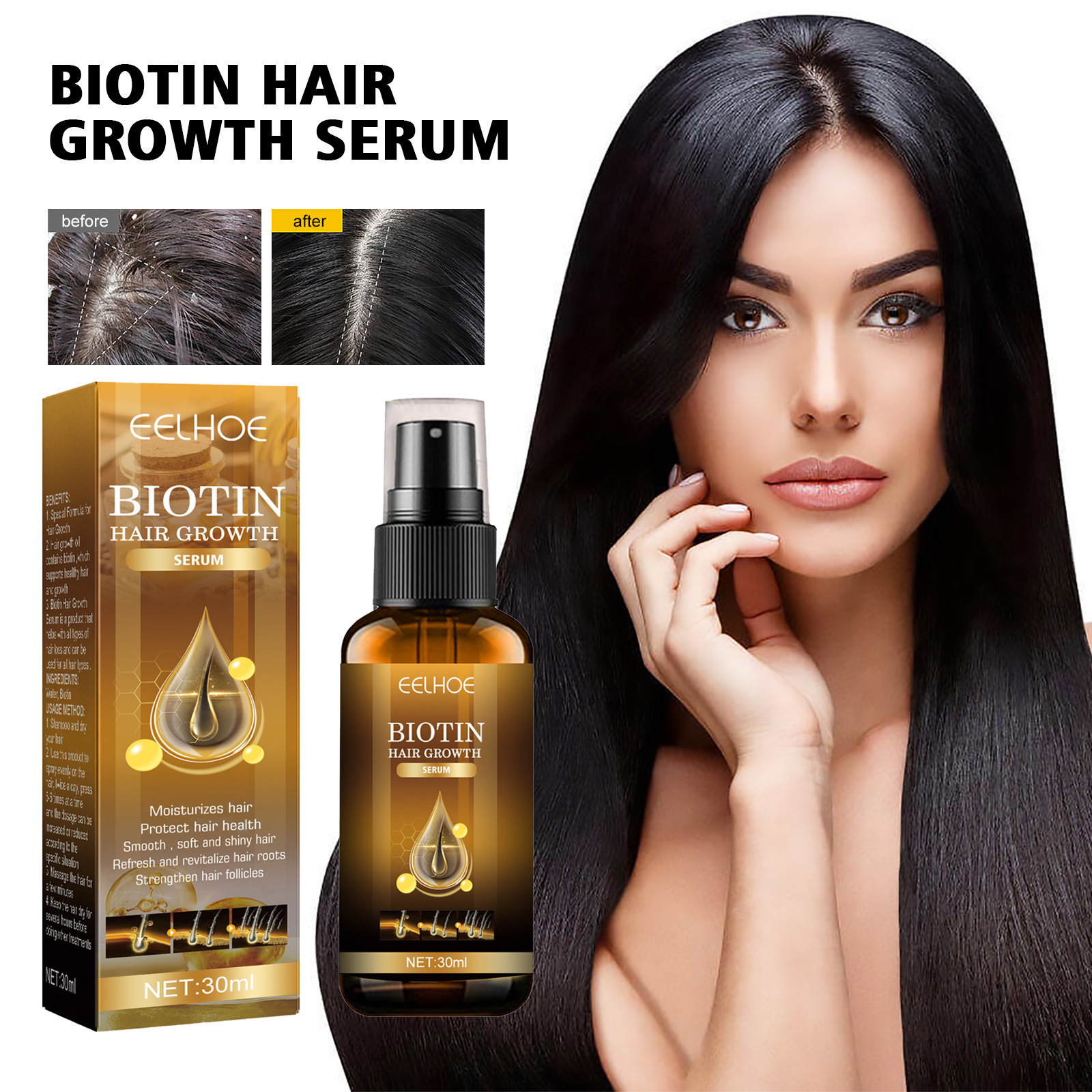 Spray capilar denso con biotina EELHOE, reparador y nutritivo para el cabello, cuidado del cabello, fortalecedor del cabello, spray antienvejecimiento para las raíces_voghion.com