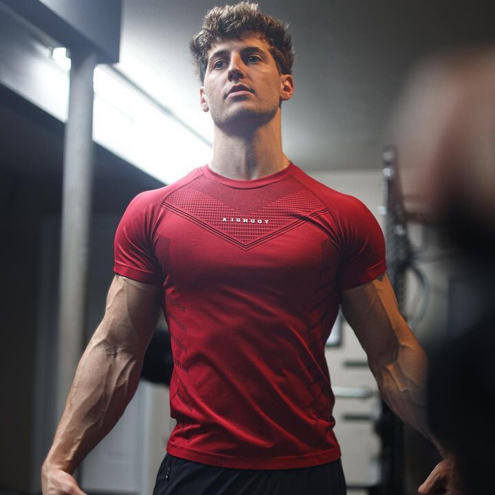 American New Gym Coach Sports T-shirt Muscle Tight Men's High Elastic Training Clothes Short Sleeve Fitness Clothes Men's