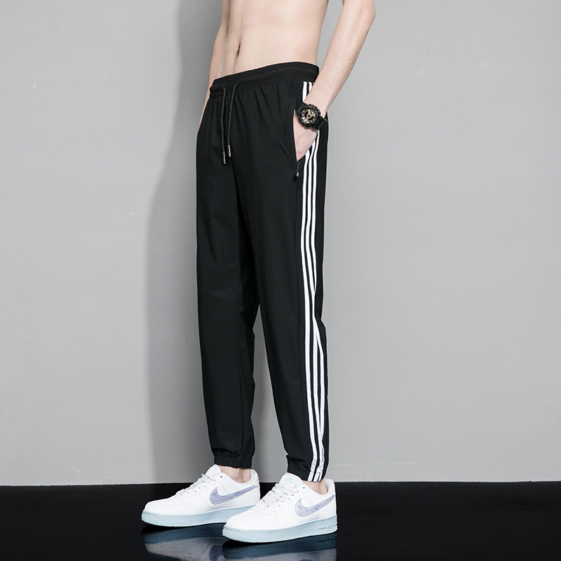 Moda tobillo-atado pantalones de seda de hielo verano ligero tobillo atado pantalones casuales deportes de moda tobillo-longitud pantalones de los hombres