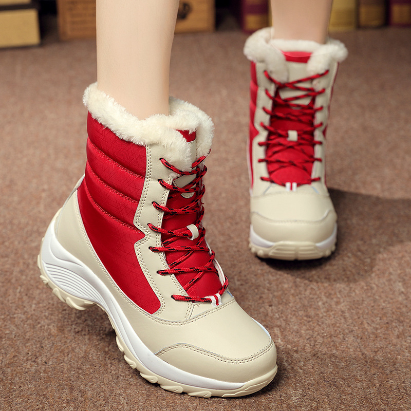 CMY-Winter Lace-Up Versatile Waterproof Snow Boots Fleece Women's Shoes_voghion.com
