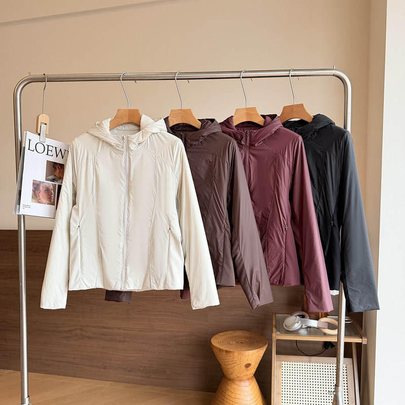 3D tailoring, lightweight and warm, with wool filling, autumn/winter women's lightweight windproof, solid-color, warm, and fashionable hooded cotton coat