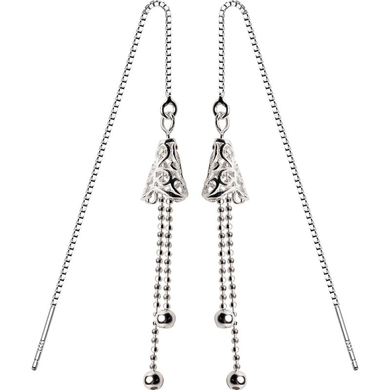 S925 línea de orejas de plata estilo coreano línea de orejas de campana de estilo japonés y coreano línea de orejas de campana hueca de estilo largo pendientes de bordas E5237