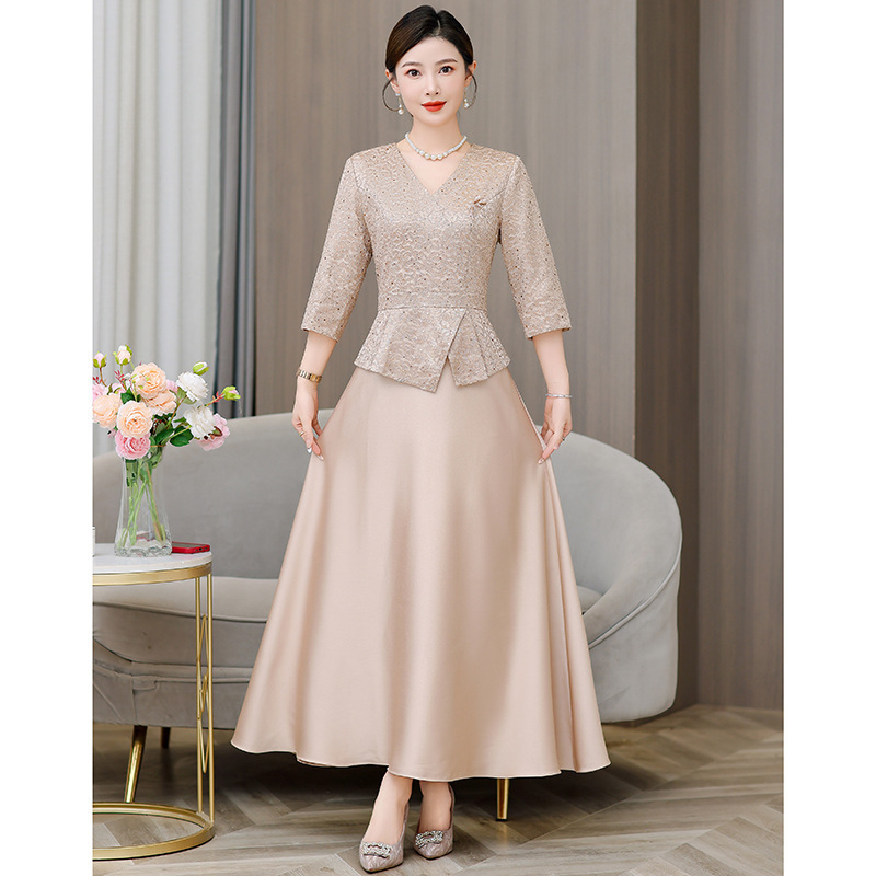yqwl6933喜婆婆礼服敬酒服2025夏季新款优雅气质绣花修身连衣裙女|undefined
