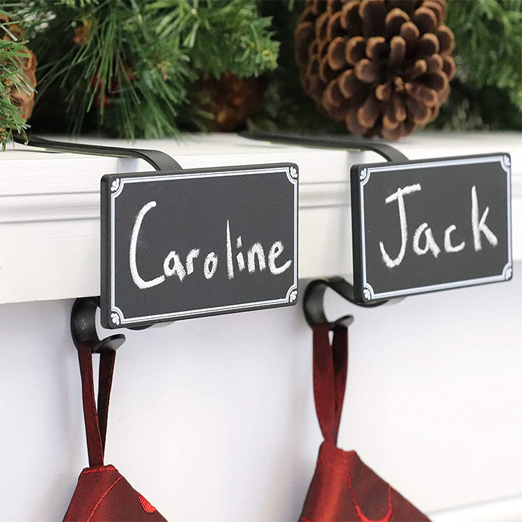 New Style Stocking Holder with Blackboard, Personalized Handwritten DIY Name, Detachable Metal Christmas Fireplace Hook New Style Stocking Holder with Blackboard, Personalized Handwritten DIY Name, Detachable Metal Christmas Fireplace Hook