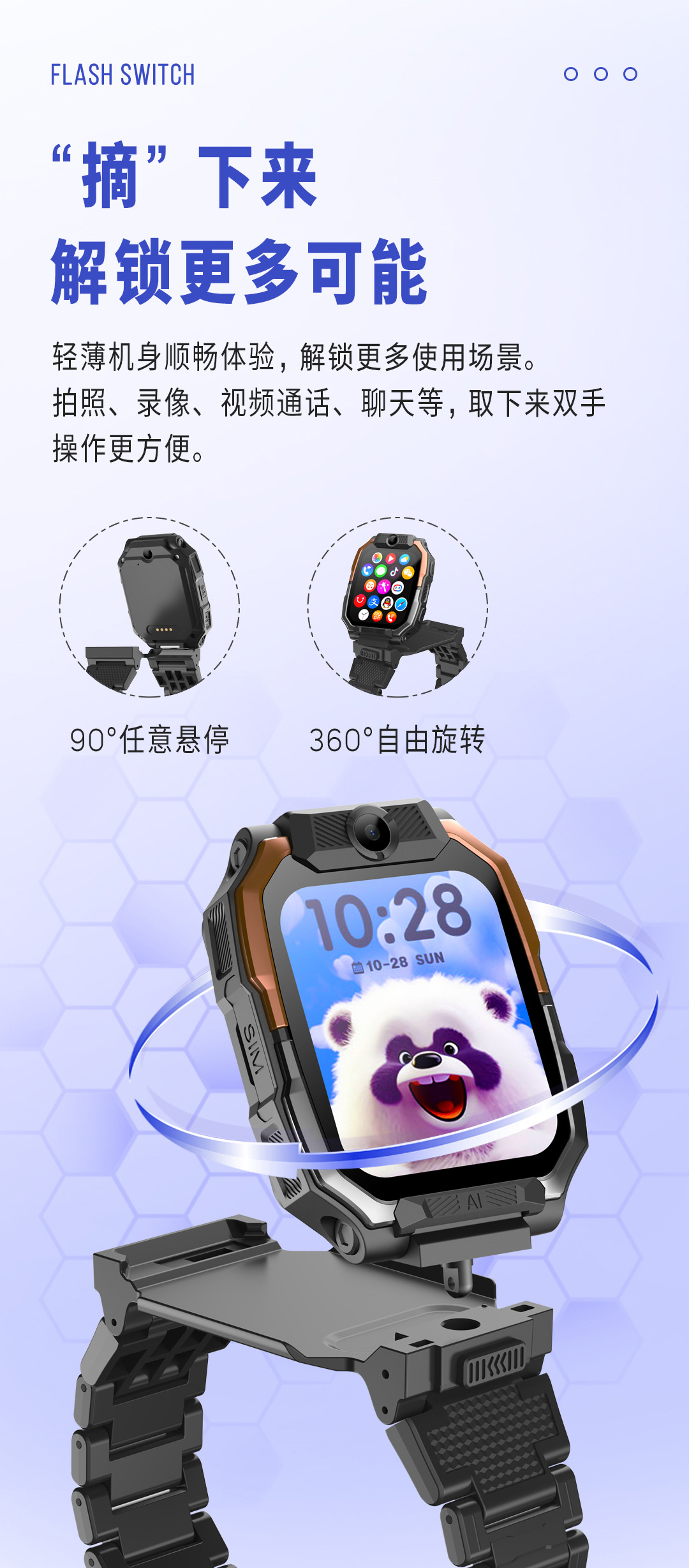 All-network compatible 4g neck dual-purpose children's smartwatch, video call, GPS positioning, waterproof and multi-functional Specification drawing