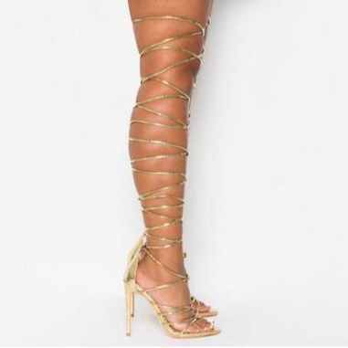 2023 European station golden rope cross strap simple fashion high heel sandals