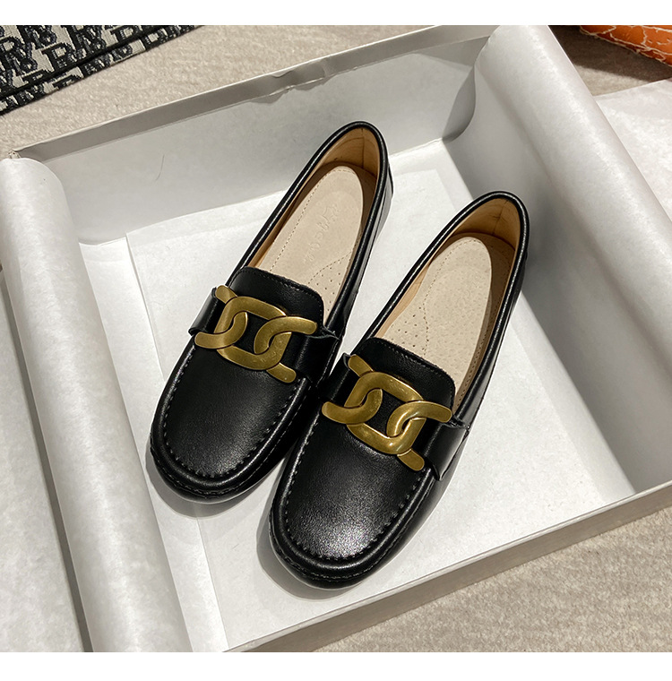 Zapatos de guisantes de fondo plano para mujer 2025 nuevo estilo primavera y verano zapatos de música de fondo suave de todo fósforo zapatos de plataforma zapatos de un pie zapatos individuales para mujer