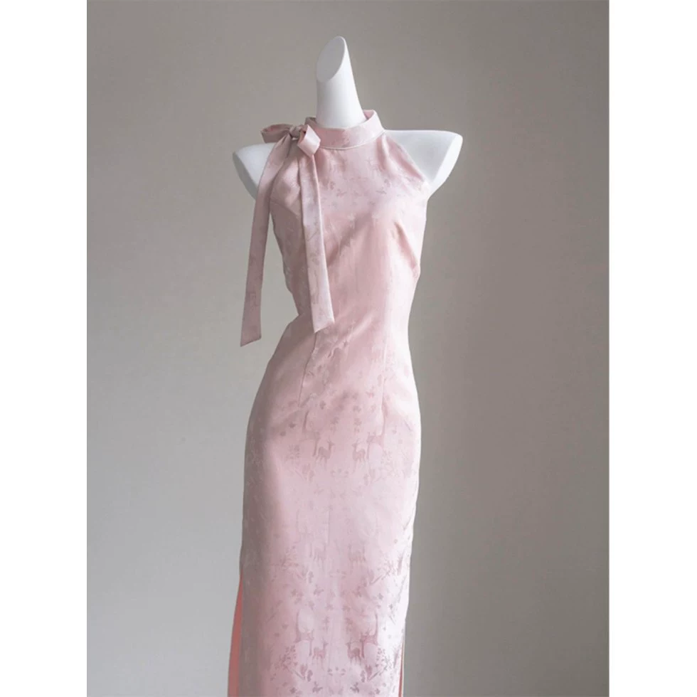 Новый китайский стиль, политический стиль, высокий темперамент, розовый принт, платье Cheongsam для детей 2025 супер огонь весна