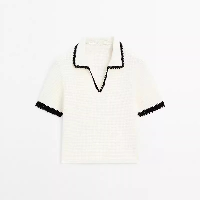 Bm&Md&Za Spring New Women's Small Fragrance Style Fashionable Polo Collar Short-Sleeved Knitwear 05731683712 Bm&Md&Za Spring New Women's Small Fragrance Style Fashionable Polo Collar Short-Sleeved Knitwear 05731683712