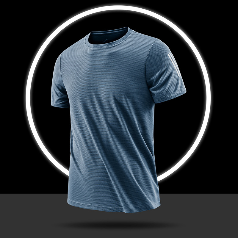 Men's Ice Silk Short-sleeved T-shirt Air Conditioning Suit Men's Casual Sports Short-sleeved T-shirt Youth and Elderly Quick-drying Shirt Solid Color