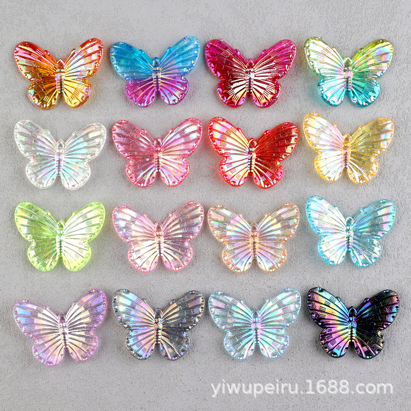 Magic color plating butterfly acrylic pendant diy headdress hair accessories material package cream glue mobile phone case accessories wholesale
