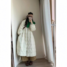 韩版轻薄款大摆收腰显瘦圆领长款宽松保暖90白鸭绒羽绒服羽绒裙