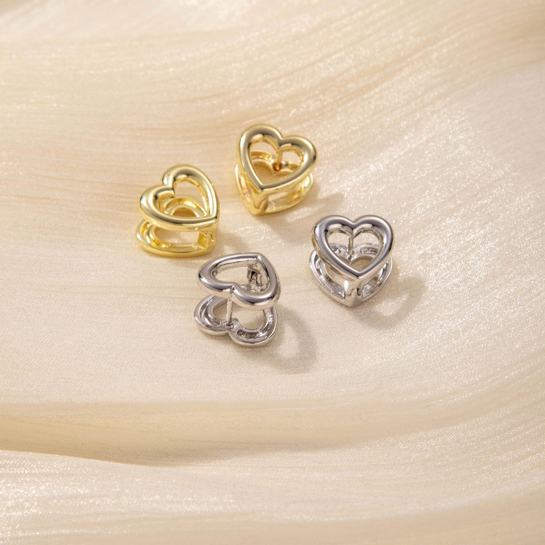 Design brand geometric retro double-sided earrings heart shaped