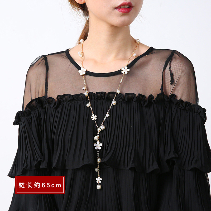 Otoño e invierno ligero estilo de lujo suéter Cadena de alto grado de las mujeres todo partido largo borla collar perla colgante accesorios al por mayor