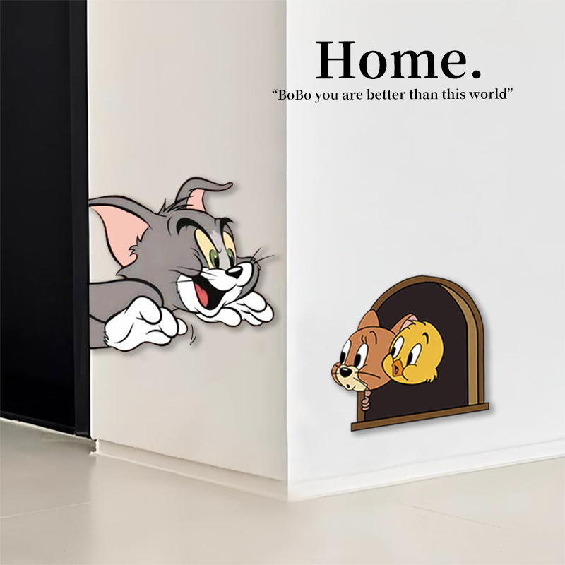 Agujero acrílico pegatinas de pared dibujos animados autoadhesivo a prueba de humedad pared decoración de pared pegatinas a prueba de agua pegatinas de la puerta del dormitorio
