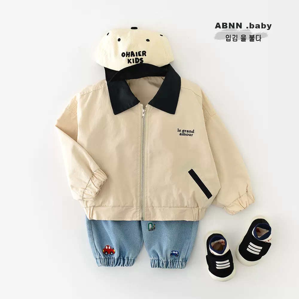 2025秋季新款儿童翻领拉链开衫外套 男童大翻领长袖夹克53554