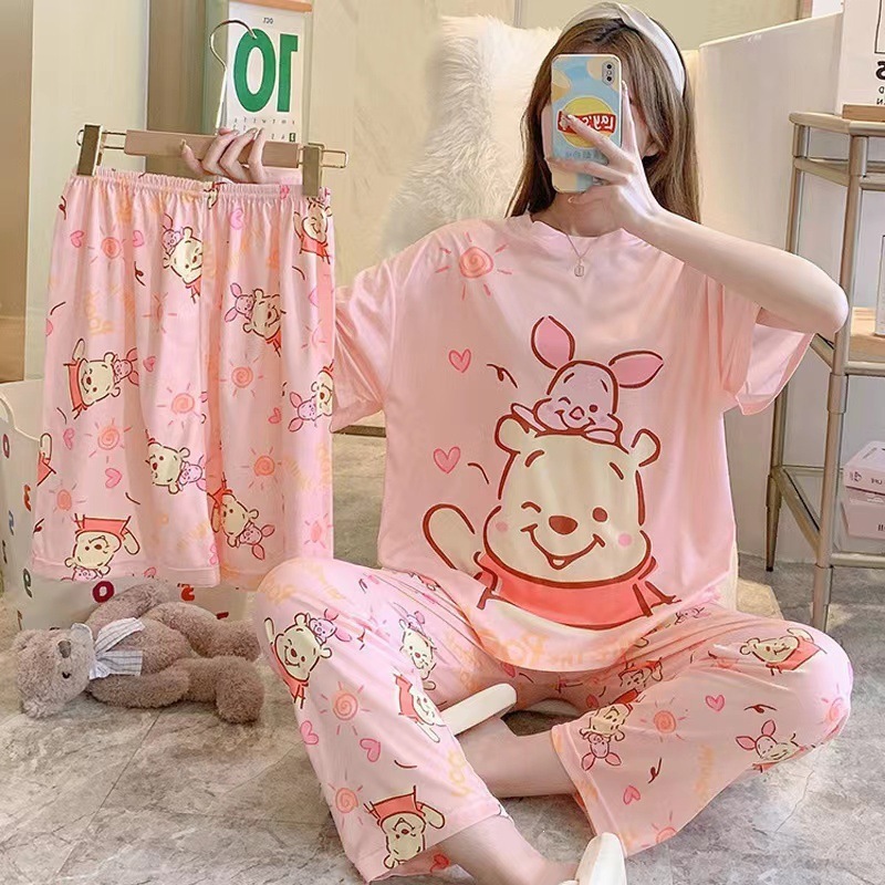 Pijama de verano de mujeres delgado en línea popular estilo coreano estudiantes dulces lindos vestidos para el hogar de mujeres se pueden usar con tres piezas