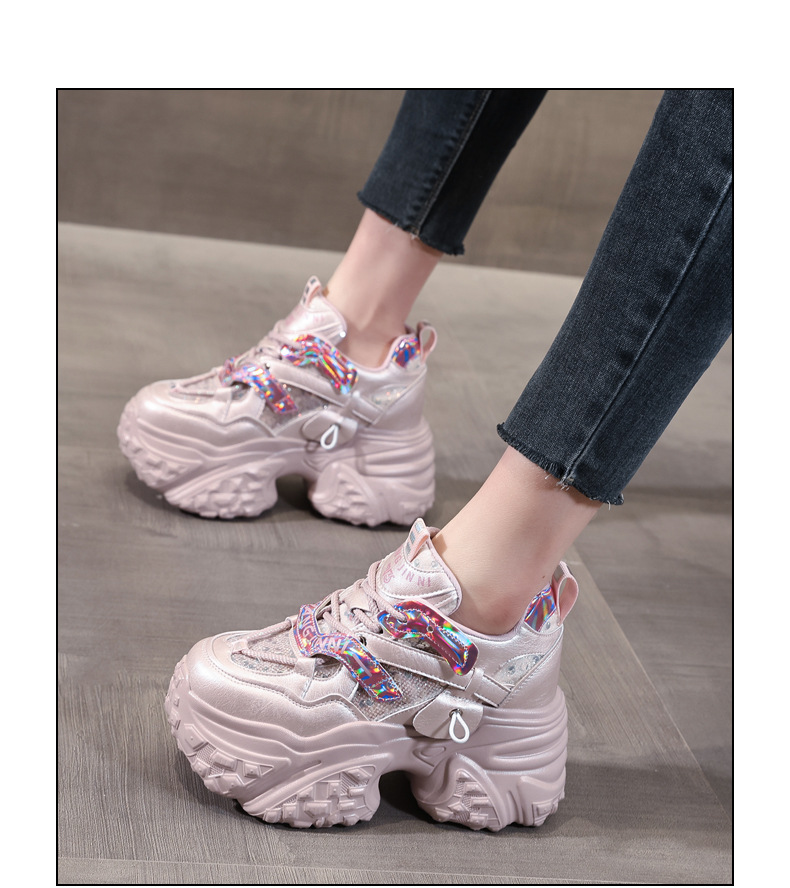 Giày sneaker nữ đế dày tăng chiều cao bên trong, đế bánh xốp mềm mại — Lưới đôi màu hồng nude chi tiết 15