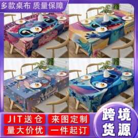 跨境新款卡通动漫史迪仔防水防油免洗长方形餐厅摆件桌布餐桌垫