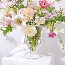 水晶高脚花瓶落地加花盆厚玻璃插花水养花百合花美花艺商务礼品