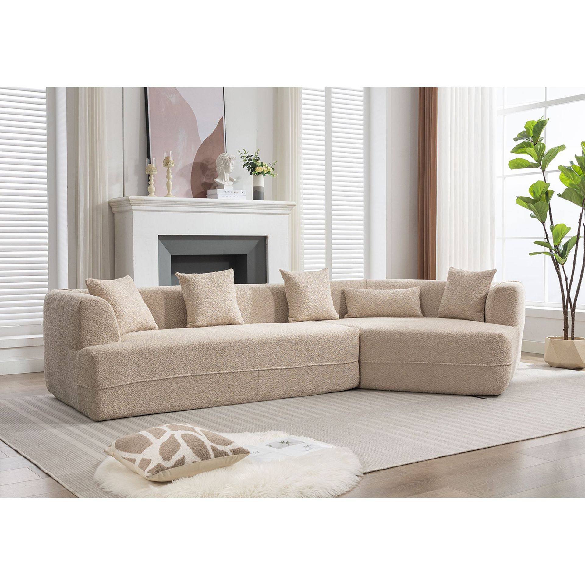 Sofá minimalista italiano con forma especial creativo, sofá de esquina de tela esmerizada, sala de estar moderna, estilo de crema de lujo ligero